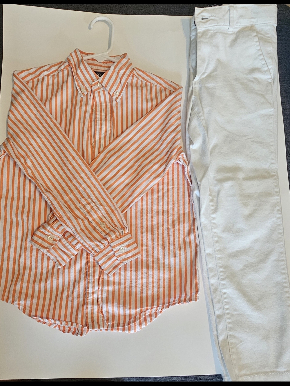 Polo by Ralph Lauren Orange & White Striped Button-Down Shirt. With White Pants